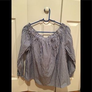 Gap blue/white stripe off the shoulder shirt NWT M